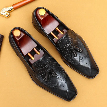 Italian Mens Business Loafers Luxury Genuine Leather Handmade Summer Breathable Outdoor Casual Formal Social Party Shoes Man