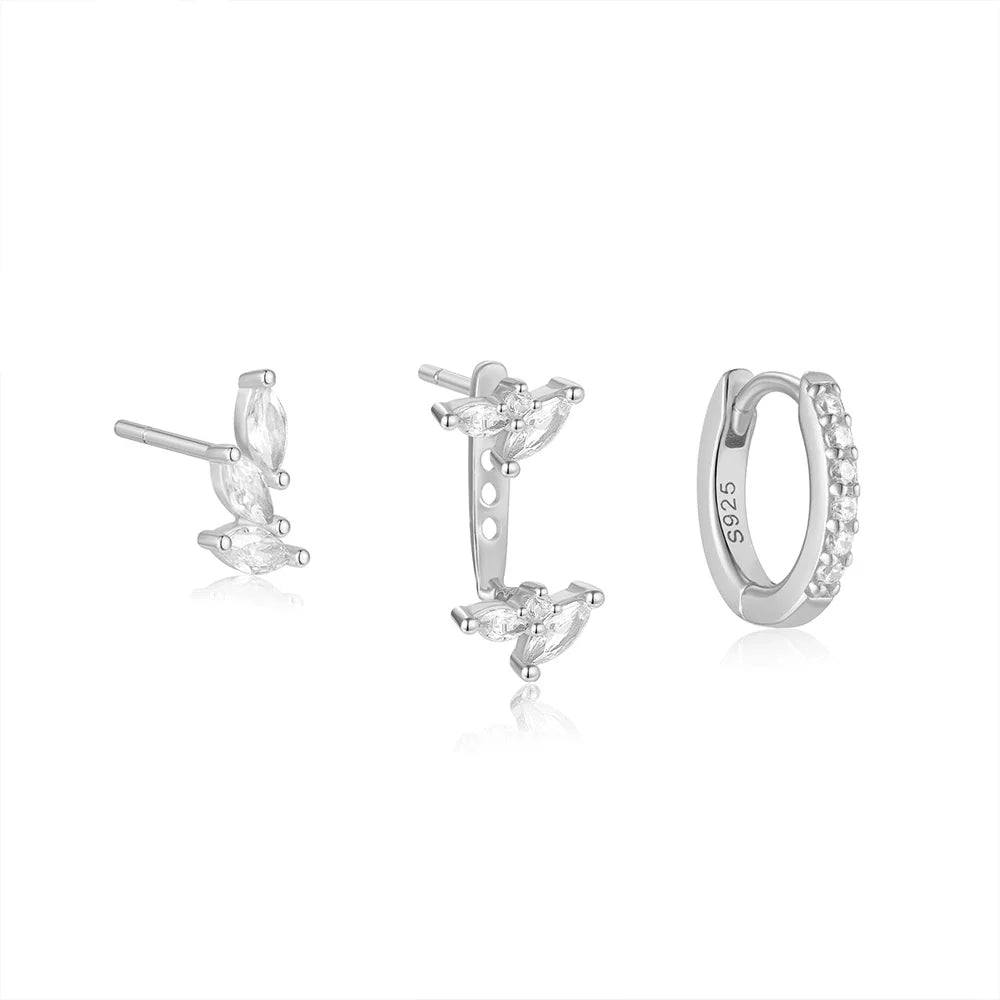 CANNER Set Double Layer Smooth Classic Hoop Earrings For Women 925 Sterling Silver Ins Flower Color Zircon Earrings Fine Jewelry