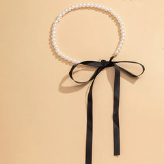 Wedding Party Jewelry Long Black Ribbon Choker Necklace For Women Elegant