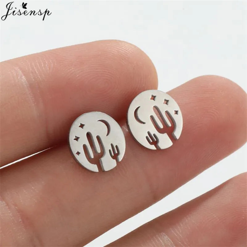 Mini Stainless Steel Earings Fashion Jewelry Cute Heart Music Leaf Bunny Sun Stud Earrings for Women Lion Ear Studs Pendientes