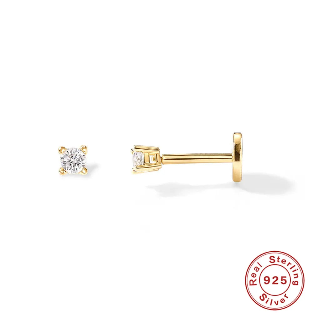 LENNIK 1Piece 925 Sterling Silver Labret Lip Ring Zircon Ear Studs Earrings For Women 2/3/4mm Tragus Cartilage Piercing Jewelry