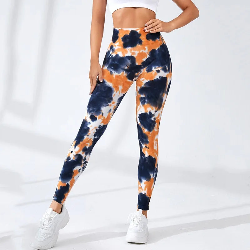 Seamless Tie Dye Leggings Women Knitting Fitness Leggings High Waist
