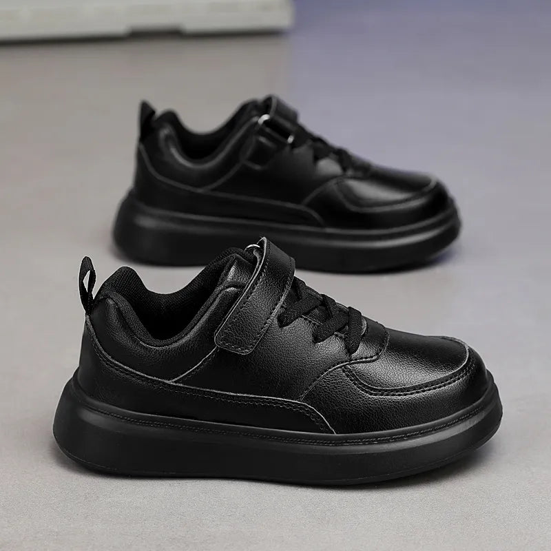Kids Shoes Boy Sneakers Black White PU Leather Children Sneakers 6 To 12 Years School Casual Sports Tennis Shoes for Boy