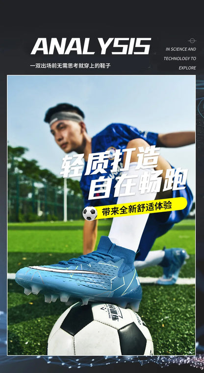 Mens Soccer Cleats High Ankle Football Shoes Long Spikes Outdoor Soccer