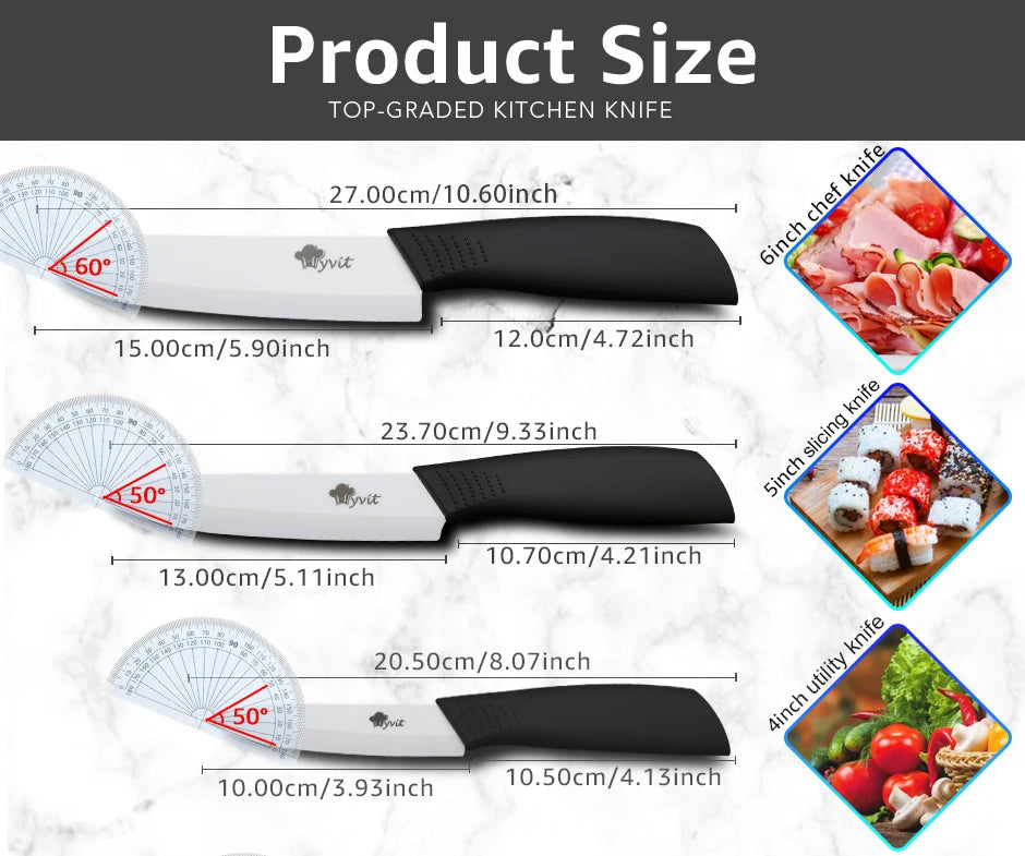 Ceramic Knives Set 3 4 5 6 inch Kitchen Chef Knife with Peeler Utility Paring Slicer