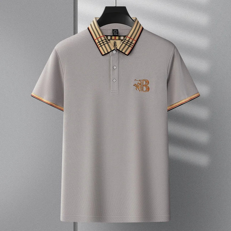 Summer men's fashion casual short sleeved polo shirt high-end boutique embroidered top comfortable and breathable lapel T-shirt