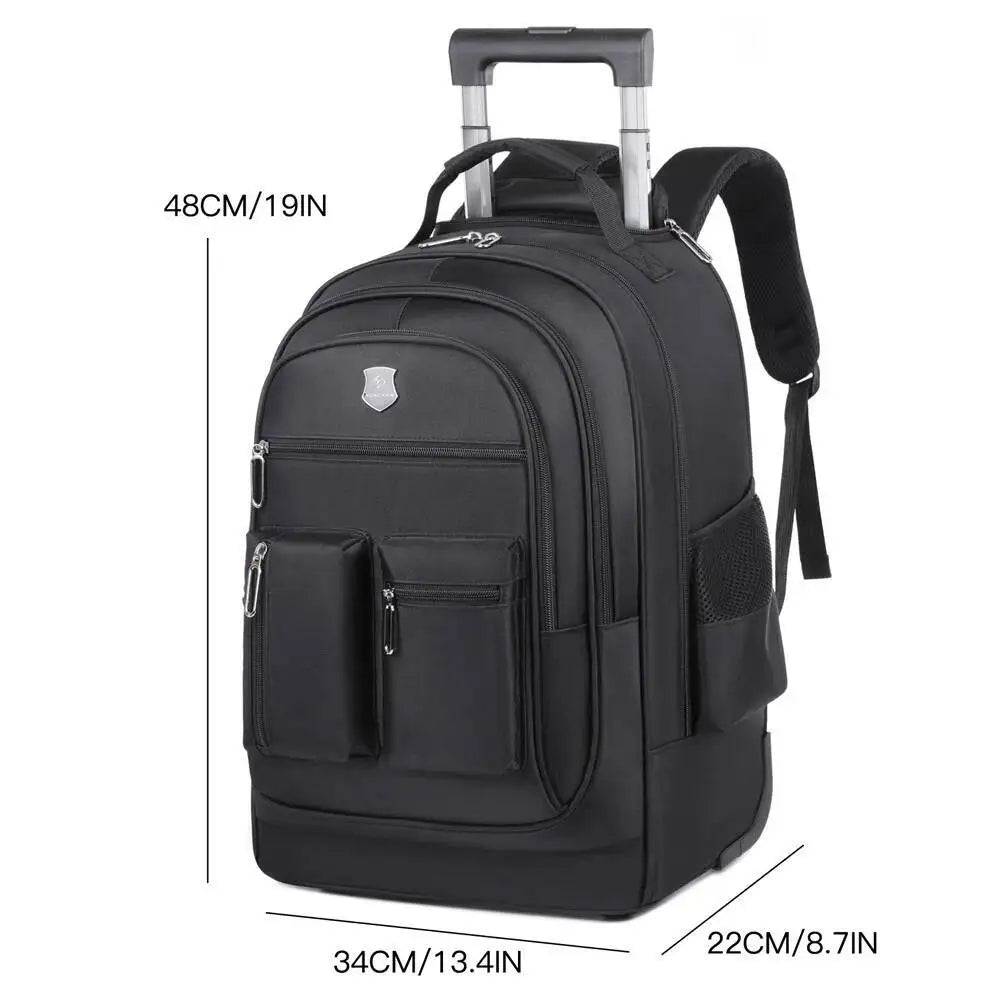 Large Capacity Travel Backpack With Wheels Hidden Pull Rod Waterproof Carry On Luggage Weekend Travel Bag For Men Business Trip