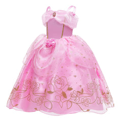 Aurora Pink Princess Dress Girl Sleeping Beauty Cosplay Costume Summer Floral Rose