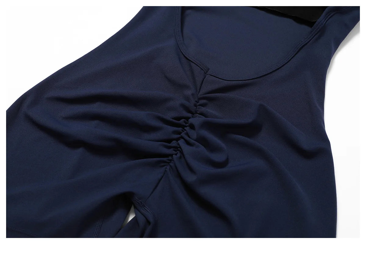 Women Fitness Jumpsuit Running Workout One Piece Yoga Suit Scrunch Butt Shorts
