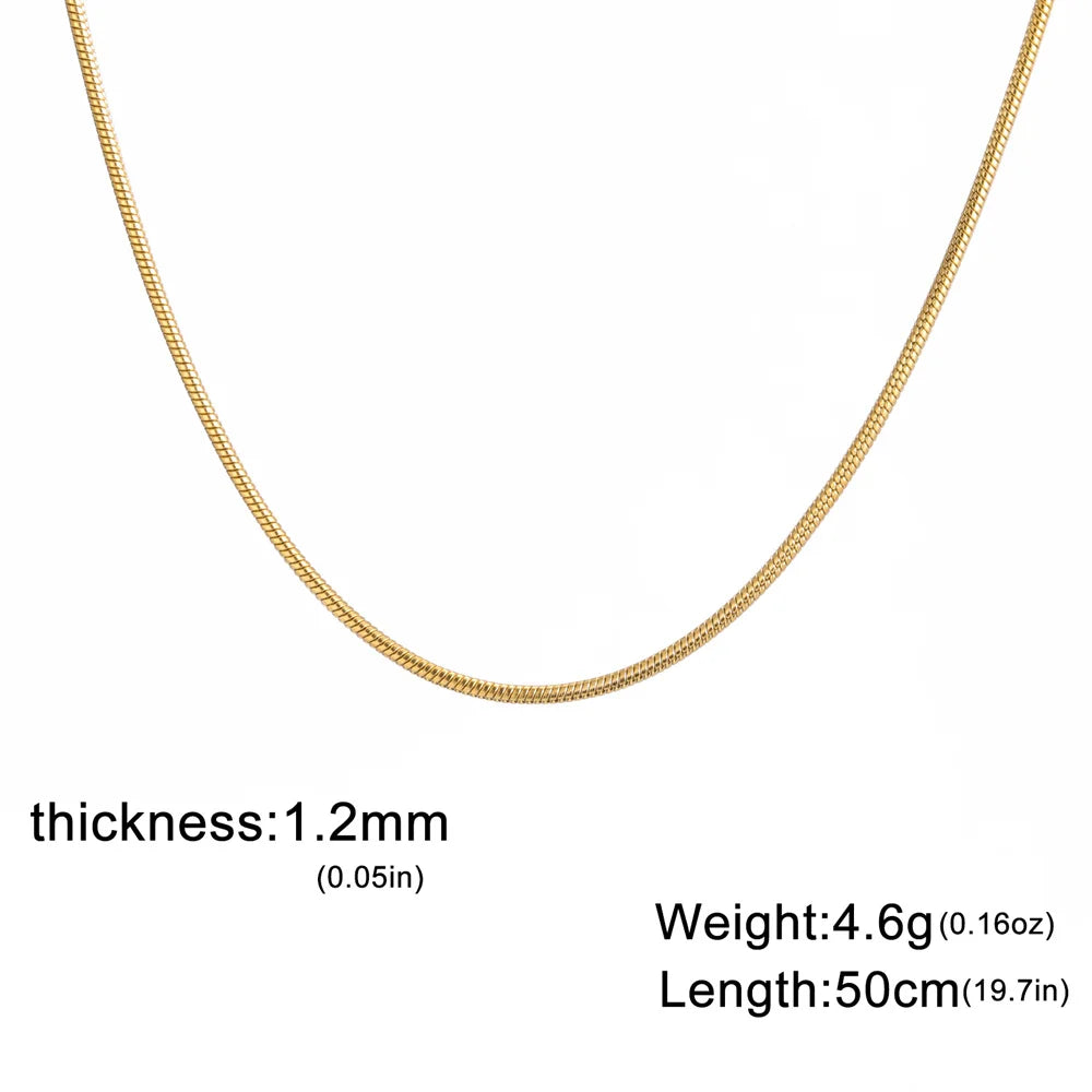 My Shape Round Snake Chain Necklace for Women Men Stainless Steel Link Chain 0.9mm 1.2mm 2mm Chains Choker Fashion Jewelry Gifts