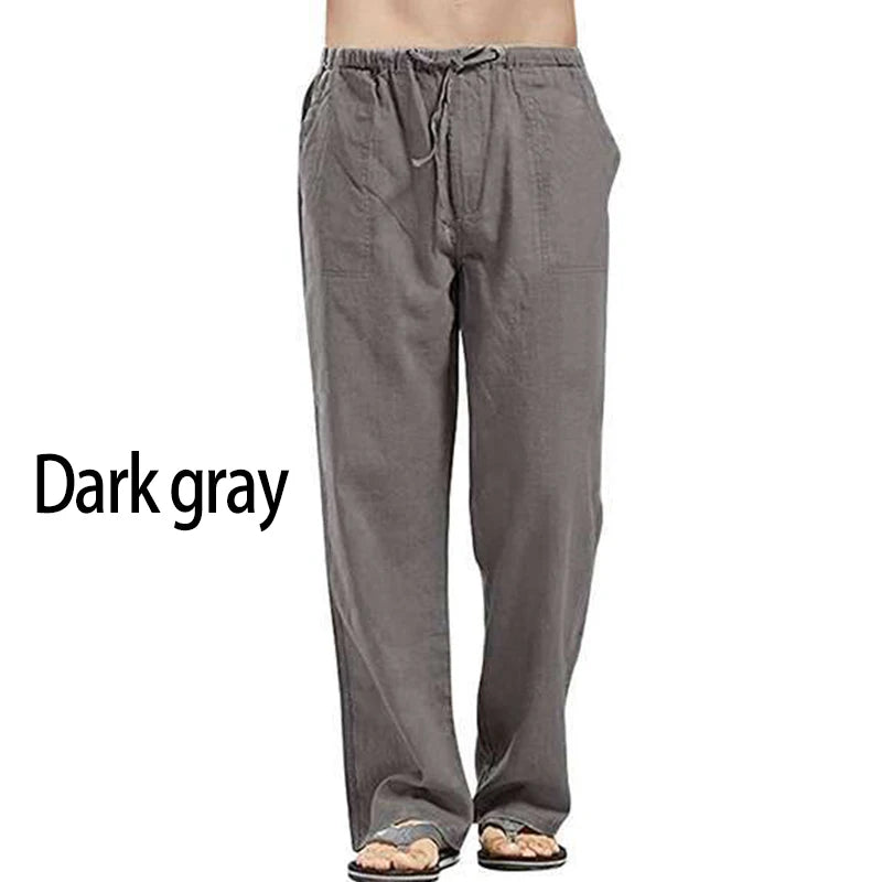 Korean Spring Linen Wide Men Pants Oversize Linens Trousers Streetwear Male