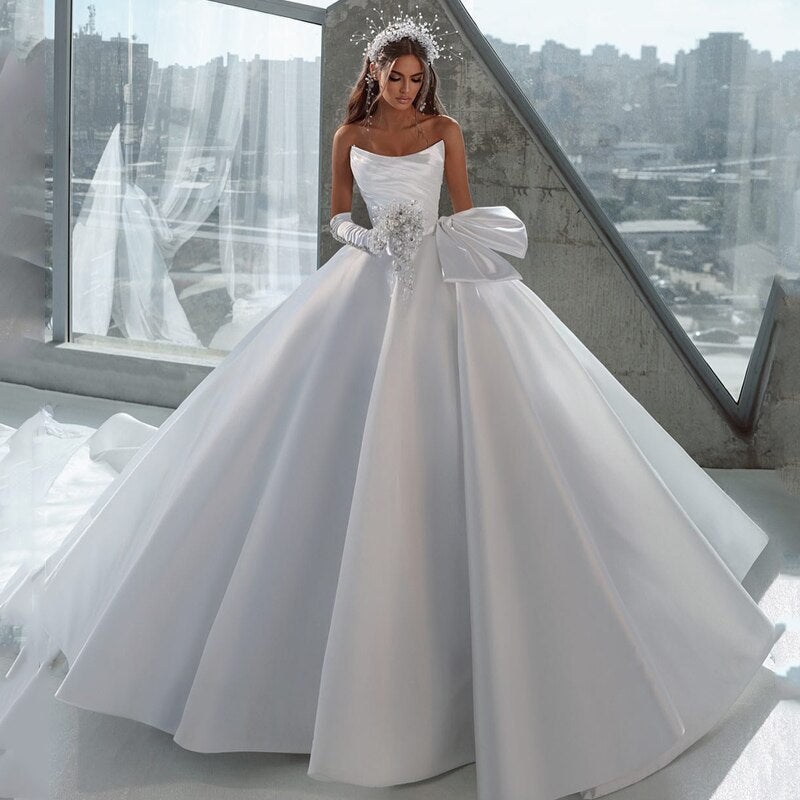 White Bridesmaid Dresses: Boho A-Line Wedding Dresses Strapless Dress Without Gloves