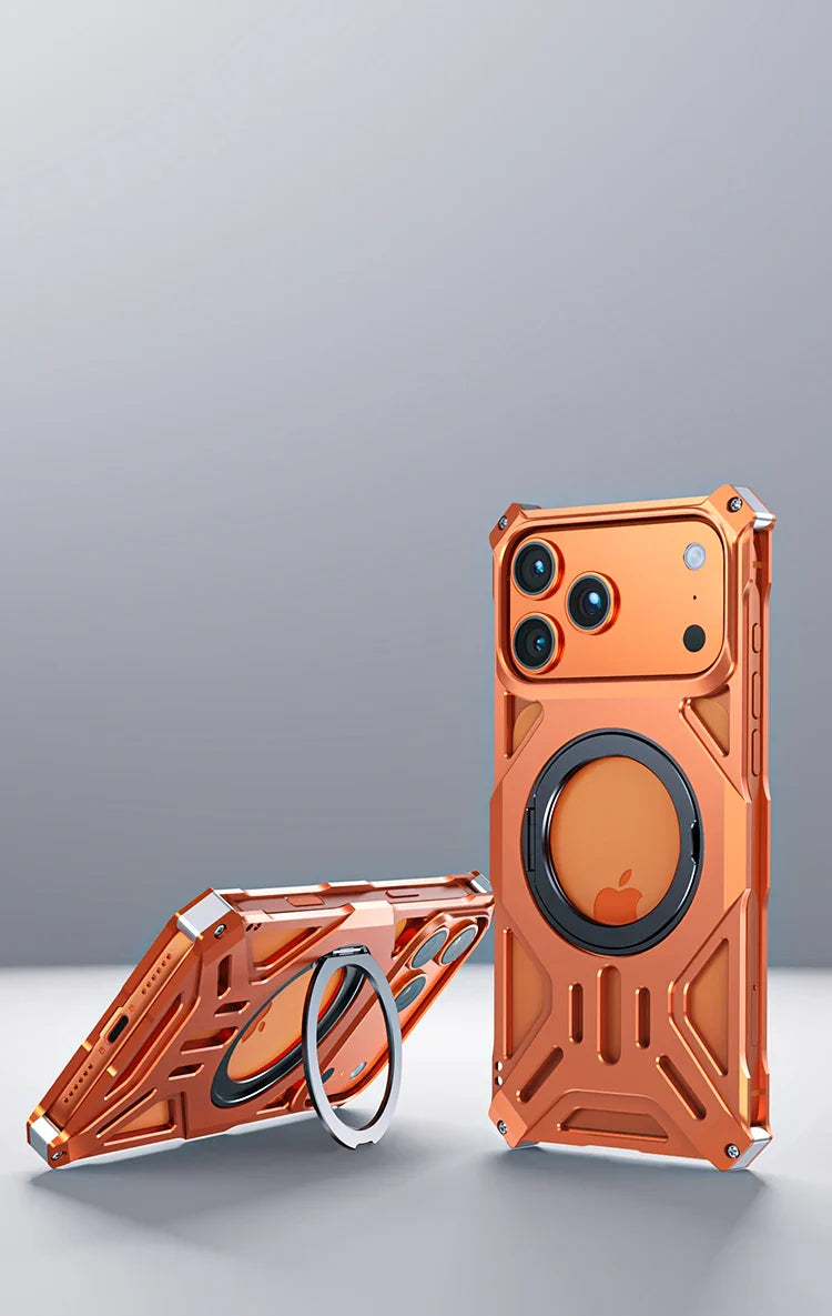 Metal Hollow Heat Dissipation Case For iPhone 17 Pro Max Magnetic Aluminum Alloy 360 Rotating Ring Holder Bracket Stand Cover