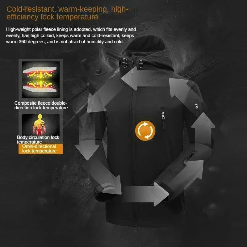 Winter Outdoor Work Sets Mens Field Training Jackets Multi-Pocket Fleece Cargo Pants Tactical Waterproof Camping Tracksuits Set