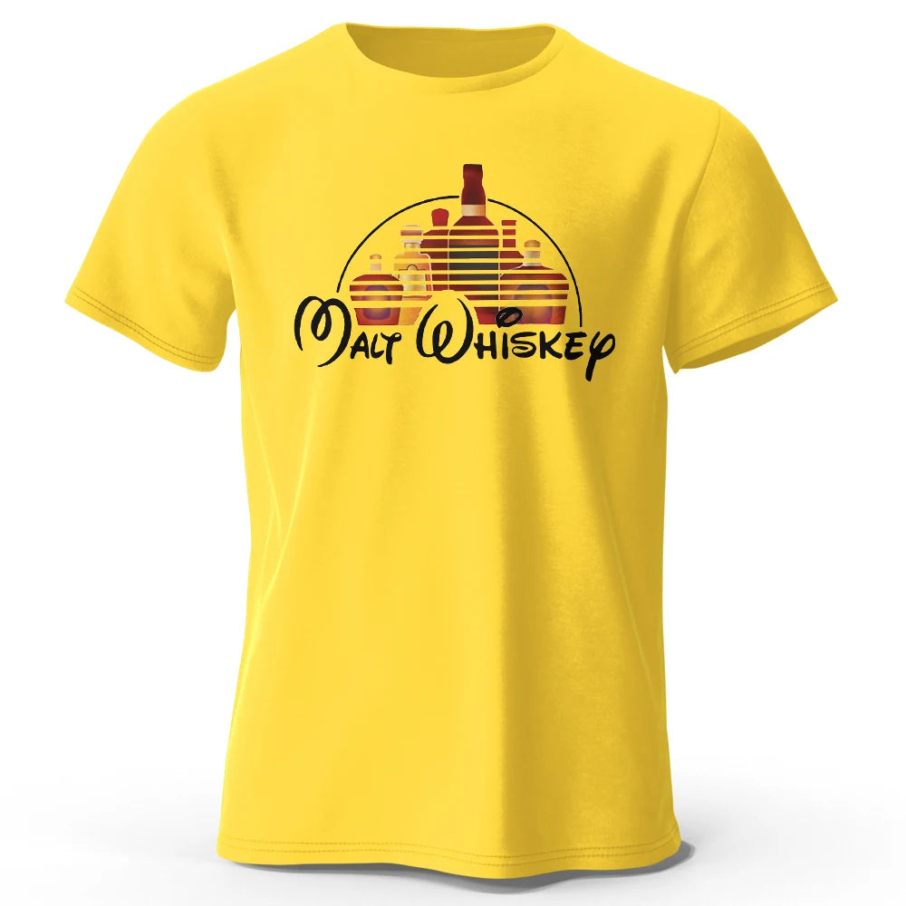 Men's Malt Whiskey Printed T-Shirt 100% Cotton Oversized Funny Graphic Tees for Men Women Summer Tops