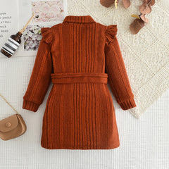 Girls' Woolen Dress Children's Autumn Winter High Neck Flying Sleeve