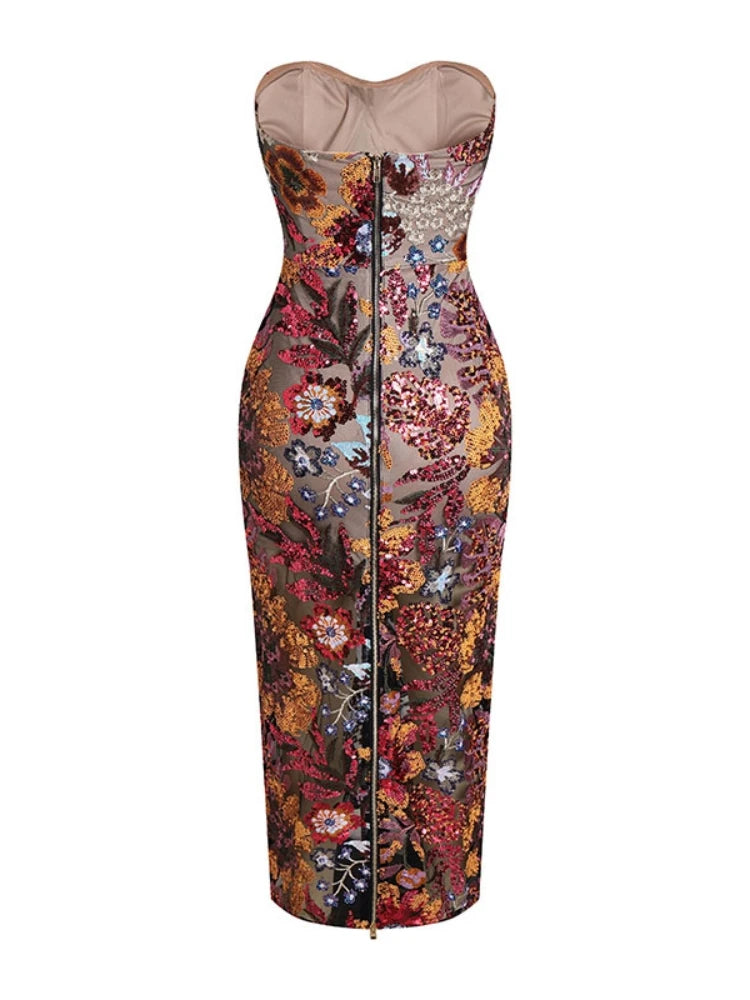 Formal attire Dresses: Long Dress Women Luxury Sequins Flower Backless Slim Dress