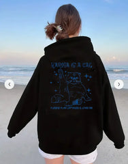 Anime karma is a cat Women Hoodies Printed Fleece Hip Hop Casual Pullover 90s
