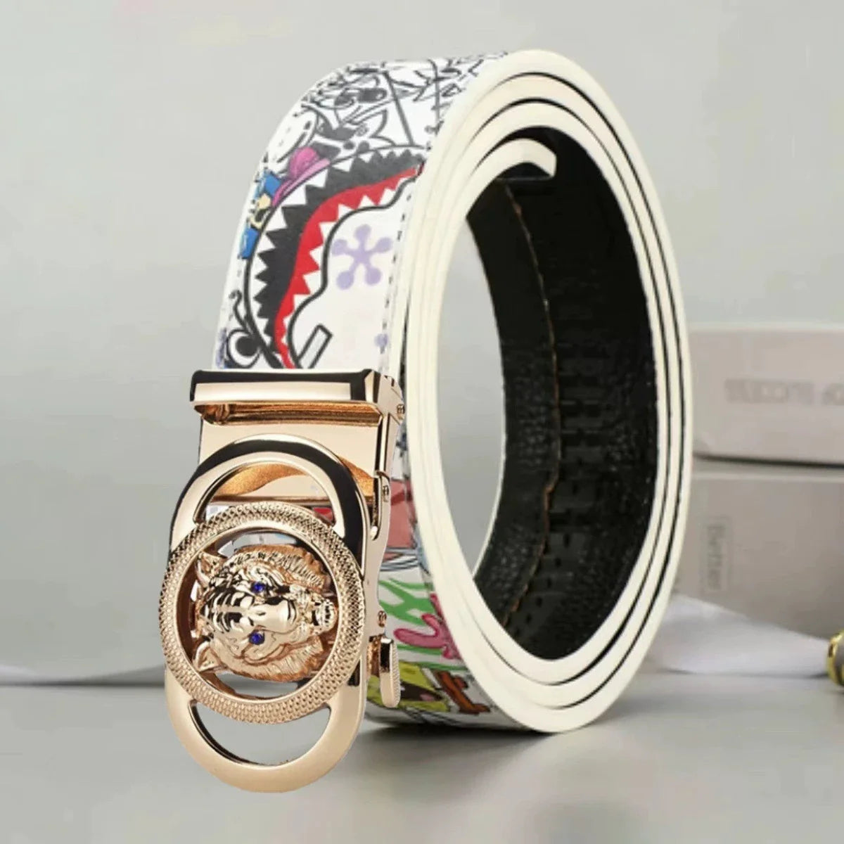 2026 Double Ring Automatic Buckle Belt Men's Leather Belt Cowhide Fashionable and Simple Belt Gold and Silver Alloy Buckle Belt