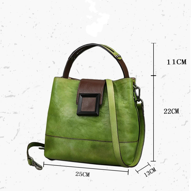 Women's Bag Retro Genuine Leather Shoulder Bags Handmade Women Bucket Bag