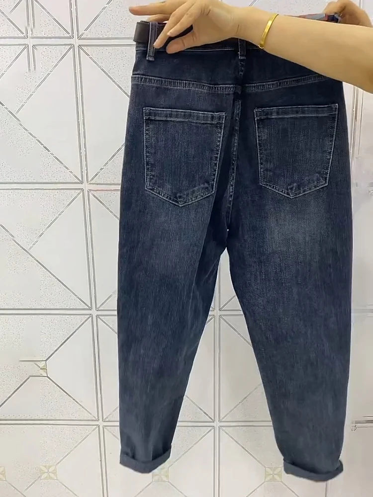 Y2k Large Women's Slim Nine Point Dad Jeans 2023 Autumn Fat Mm Loose Pear Shape