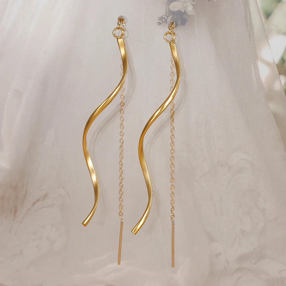 Accessories for Women Long Tassel Threader Earrings for Women Wave Shaped Simple Long Chain Earring Wedding Party Jewelry Gift