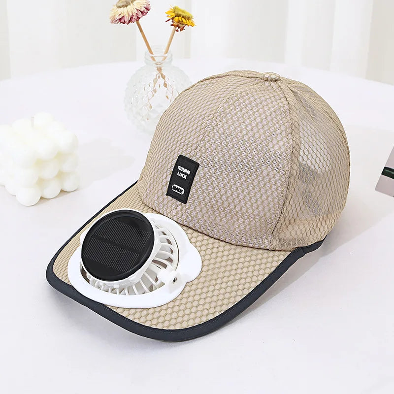 Outdoor Mesh Cap Solar Powered Charging Fan Cap Summer New Style Breathable Sunshade Sun Protection men's women's Adults Mz126