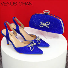 Blue Color Elegant High Heels Nigeria Popular Design African Ladies Shoes Matching Bag