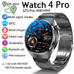 2025 New Watch 4 Pro GPS NFC Smart Watch Men 360*360 AMOLED Screen Heart Rate Bluetooth Call Waterproof Sports Man Smartwatch