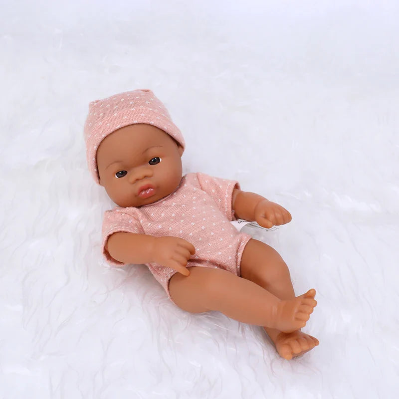 20cm 7inch Mini Reborn Dolls Vinyl Brown Skin Full Body Baby Doll Lifelike Soft Reborn Toddler Doll Baby Doll For Girls Toys