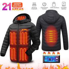 Heated Jacket Men 21 Areas USB Electric Heating Jackets Self Heated Down Jacket