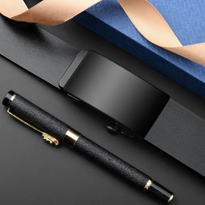DINISITON Men Leather Belt Black Metal Toothless Automatic Buckle Business Casual PU Leather Men's Fashion High Quality Belt
