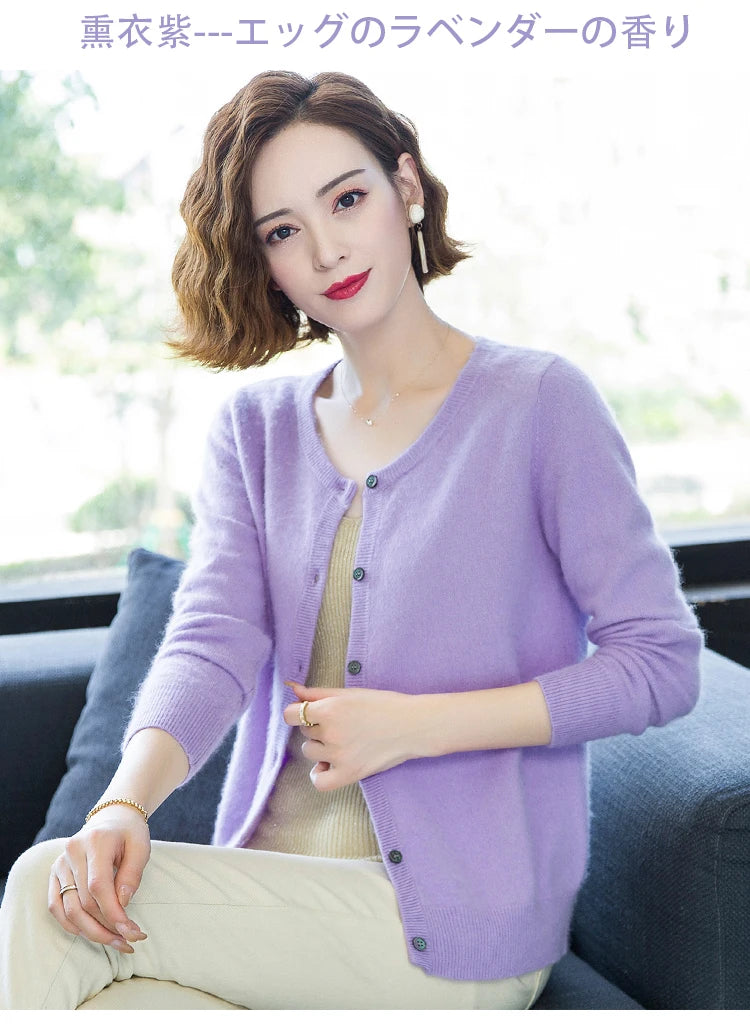 Women Cardigan Large Size Warm Pure Mink Cashmere Sweaters O-neck Loose Coat
