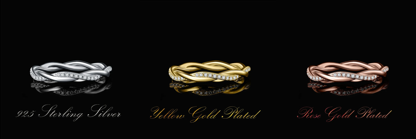 JewelryPalace Moissanite D Color Love Rope Infinity 925 Sterling Silver Stackable Band Ring for Woman Yellow Rose Gold Plated