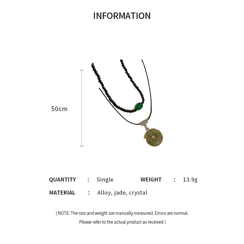 2 Pcs Vintage Peace Buckle Pendant Necklaces Natural Stone Beads Chains Choker Necklace Set Women Men Chinese Style Jewelry
