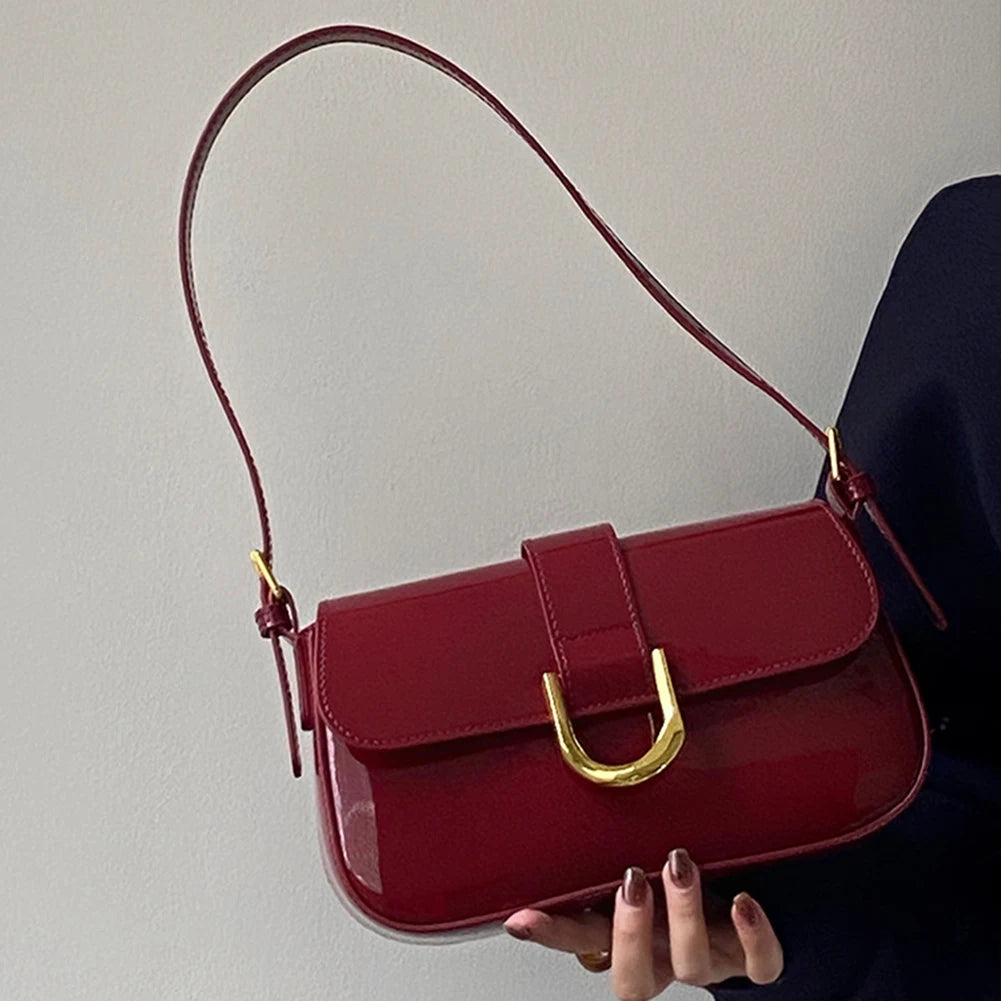Women Buckle Hobo Bag Strap Adjustable Patent Leather Shoulder Bag Casual