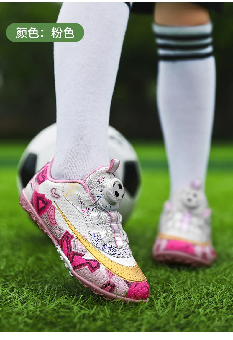 Football Boots Society Futsal TF Pink Soccer Tennis Shoes Sports