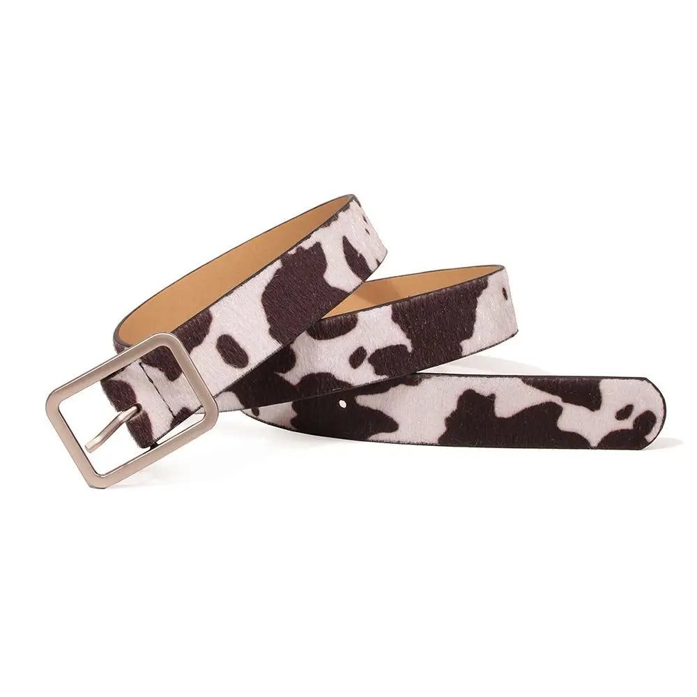Japanese Style Square Buckle Women Belt with Shine Rhinestone PU Leather Gothic Waist Belts Leopard Punk Waistband