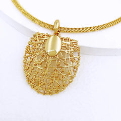 Gold Color Necklace Earrings Set For Women Unique Choker Pendant Earrings 3Pcs