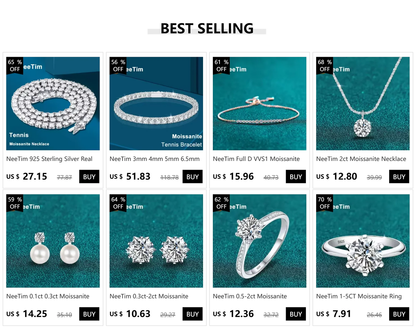 NeeTim 1CT Moissanite Earrings S925 Sterling Silver Plated with White Gold Ear Wire Line Drop Earring Hoop Wedding Fine Jewelry