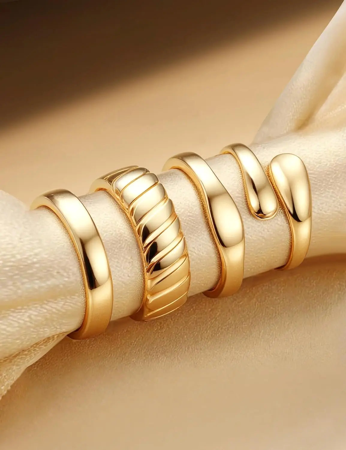 4Pcs Chunky 14K Gold Plated Rings for Women Non Tarnish Statement Rings Set Fashion Stackable Ring Trendy Waterproof Rings Jewel