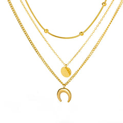 Fashion Moon Pendant Necklaces For Women Stainless Steel Multilayer Gold Plated Chain