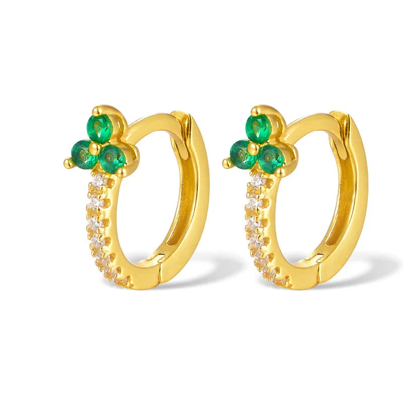 WANTME 925 Sterling Silver Romantic Color Zircon Three-petal Flower Stud Earrings for Women Fashion Huggies Piercing Jewelry