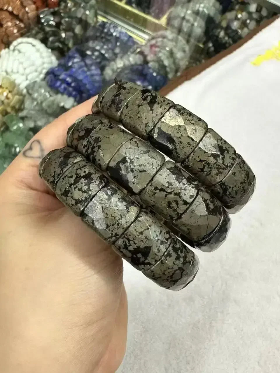 Natural 12x15mm Faceted Stone Unique Crystal Citrine Agate Amethyst Pyrite Fashion Elastic Handcrafted Bracelets Energy Bangles