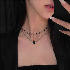 Fashion Rhinestone Heart Collar Choker Necklace for Women Simple Open Collar