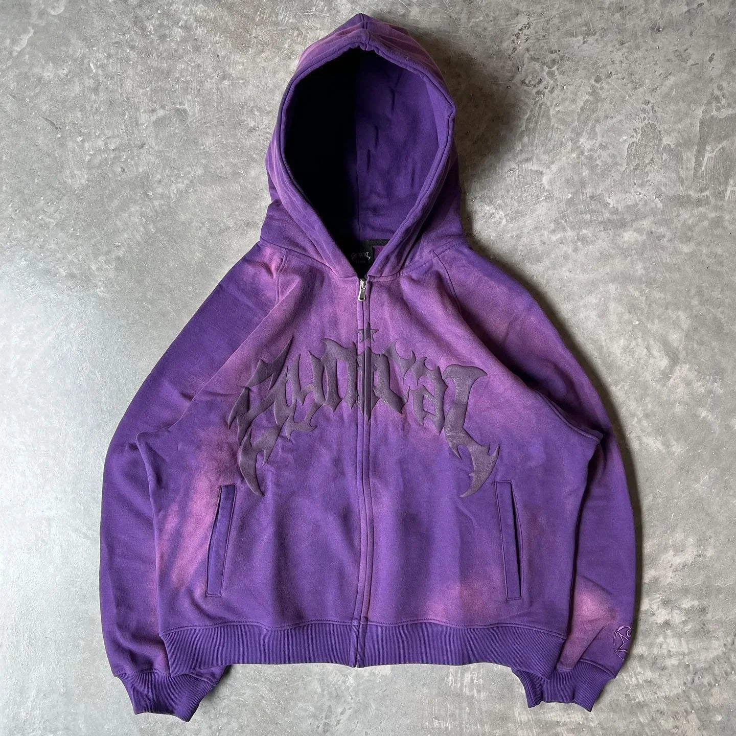 Hooded American retro zipper sweatshirt Gothic letter star print hoodie trendy men's casual