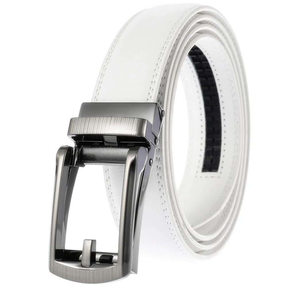 3.5cm White Color Click Belt for Men Unisex Genuine Leather Waist Straps for Jeans Automatic buckle Belts