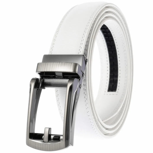 3.5cm White Color Click Belt for Men Unisex Genuine Leather Waist Straps for Jeans Automatic buckle Belts