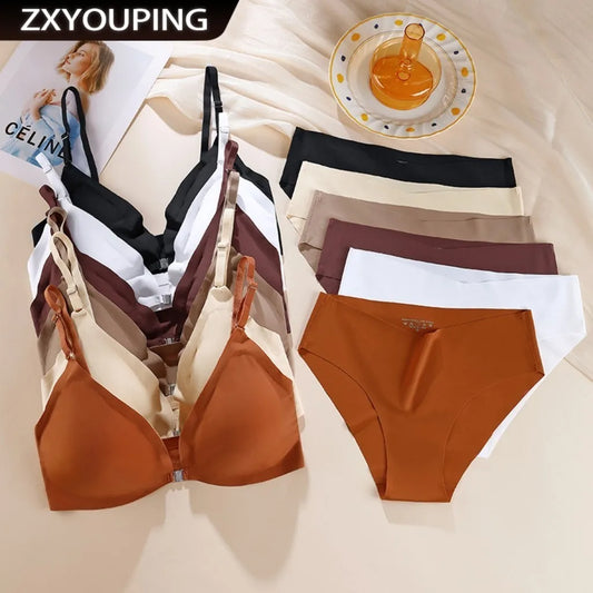 Ice Silk Seamless Bra and panty set, Beautiful Back Push-up Bra