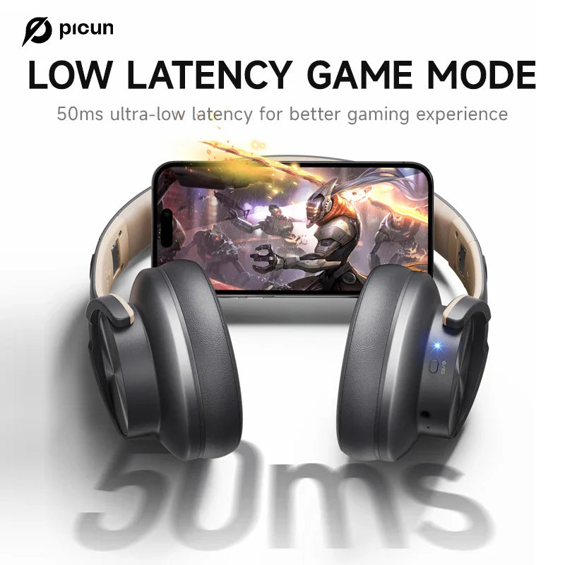 Picun B8 Bluetooth Headphones 120H Playtime Headset Wireless Bluetooth 3EQ Mode Low Latency Hands-Free Calls Over Ear Headphones